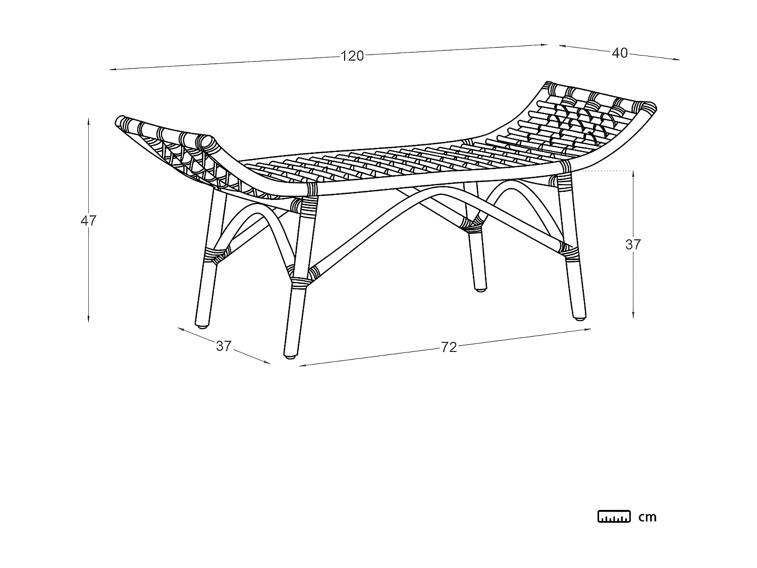 Banc en rotin Natural Core 120x47