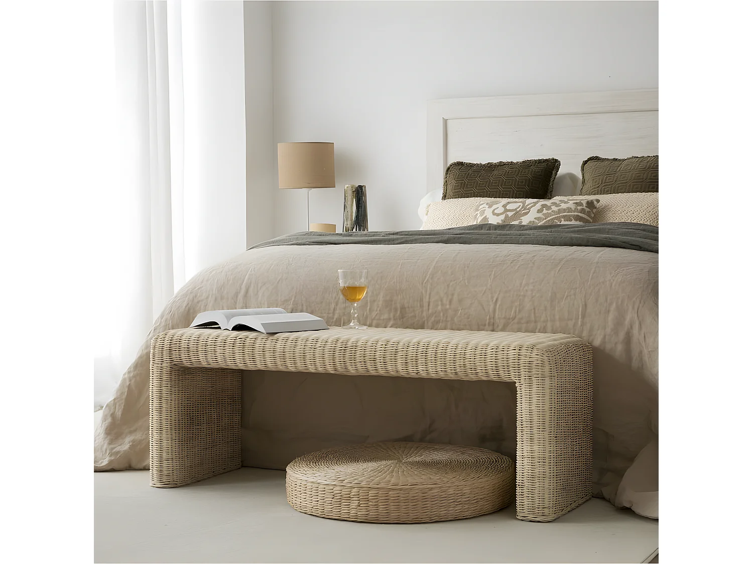 Panca rattan naturale 40x45