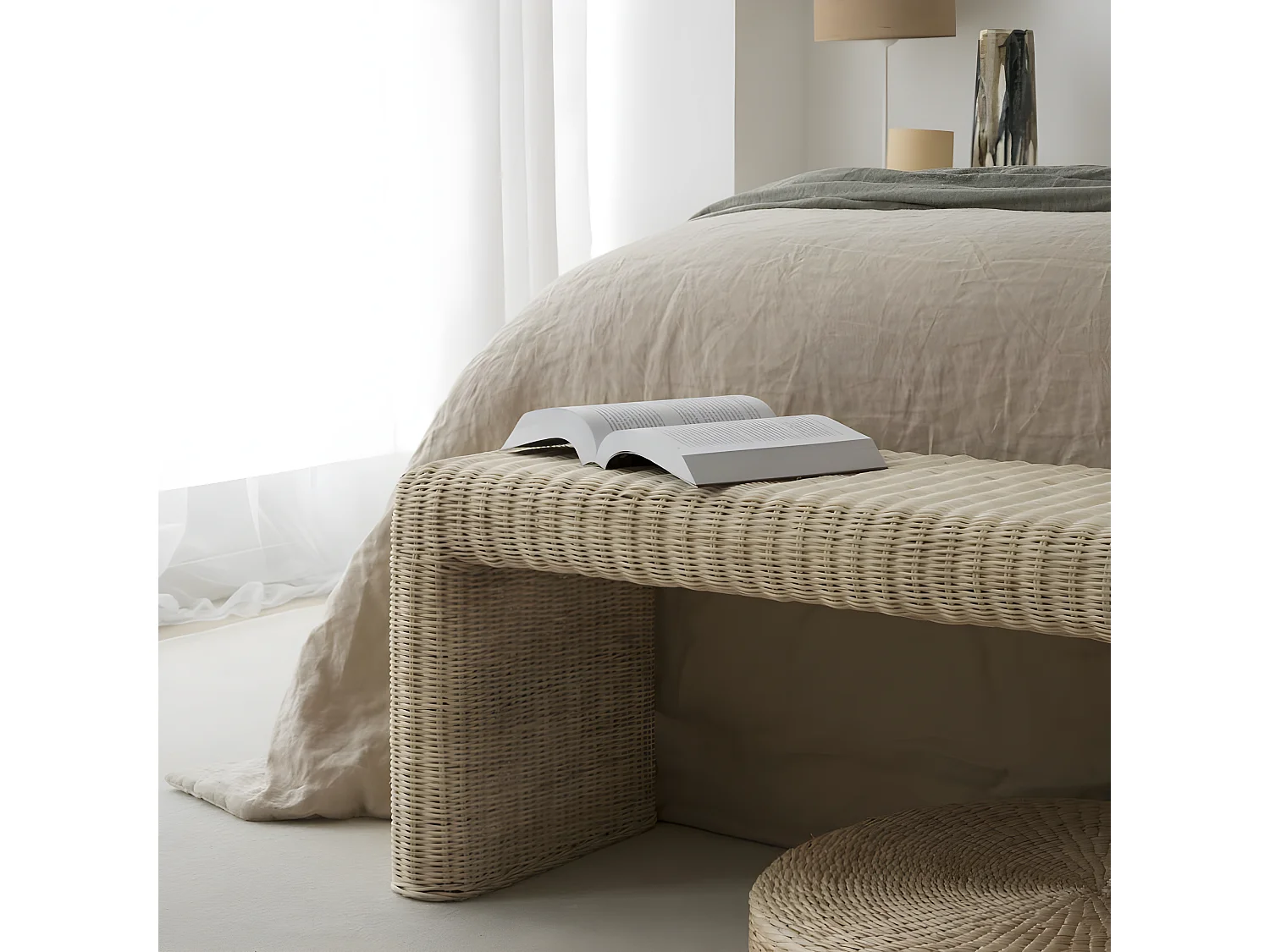 Panca rattan naturale 40x45