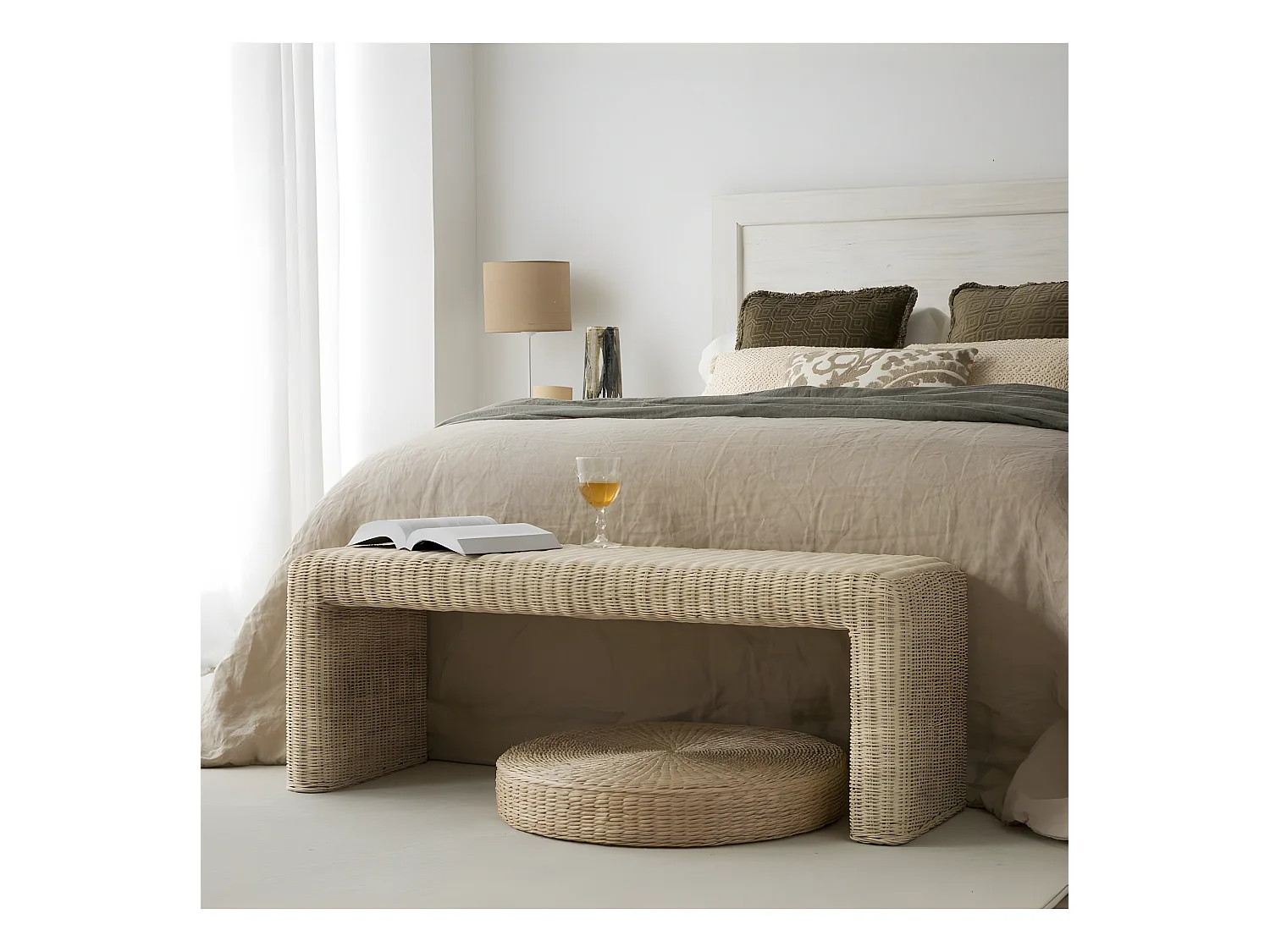 Banc en rotin naturel 120x45
