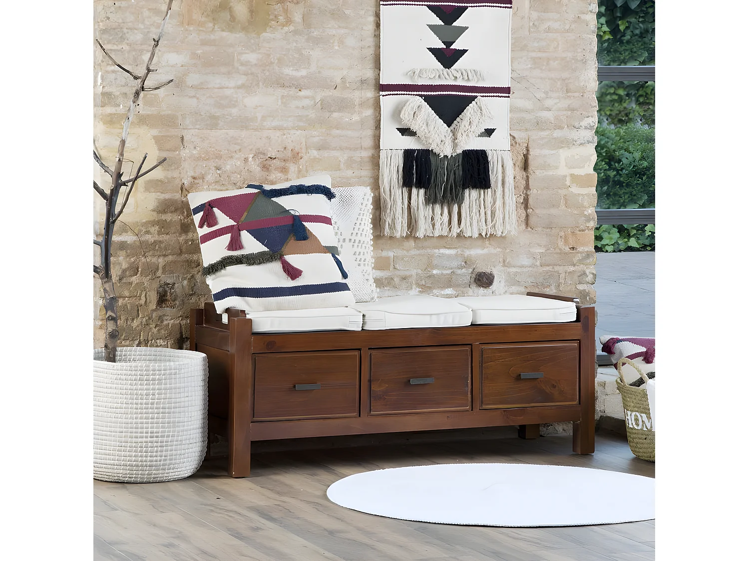 Banc en bois massif marron 115x47