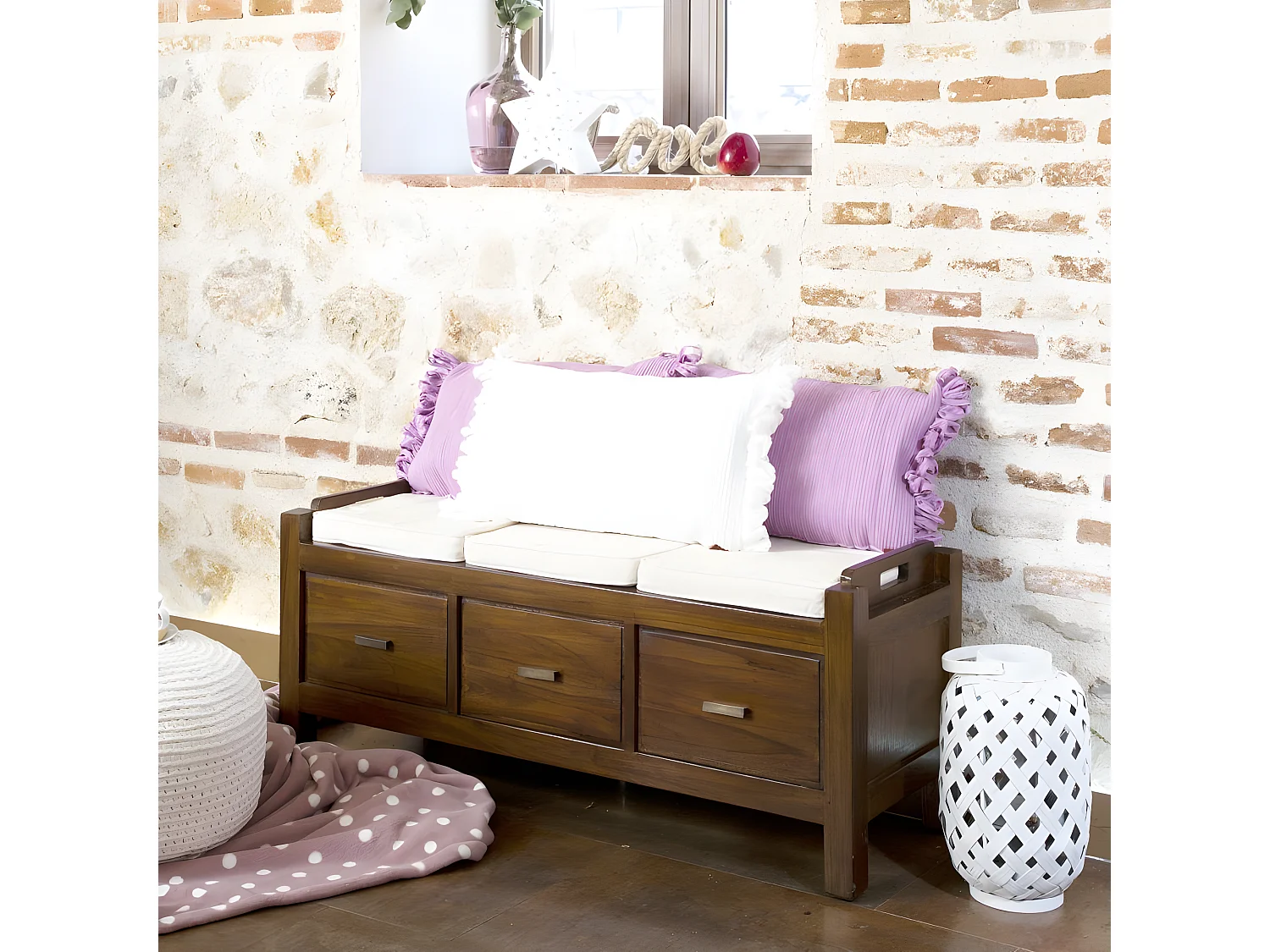 Banc en bois massif marron 115x47