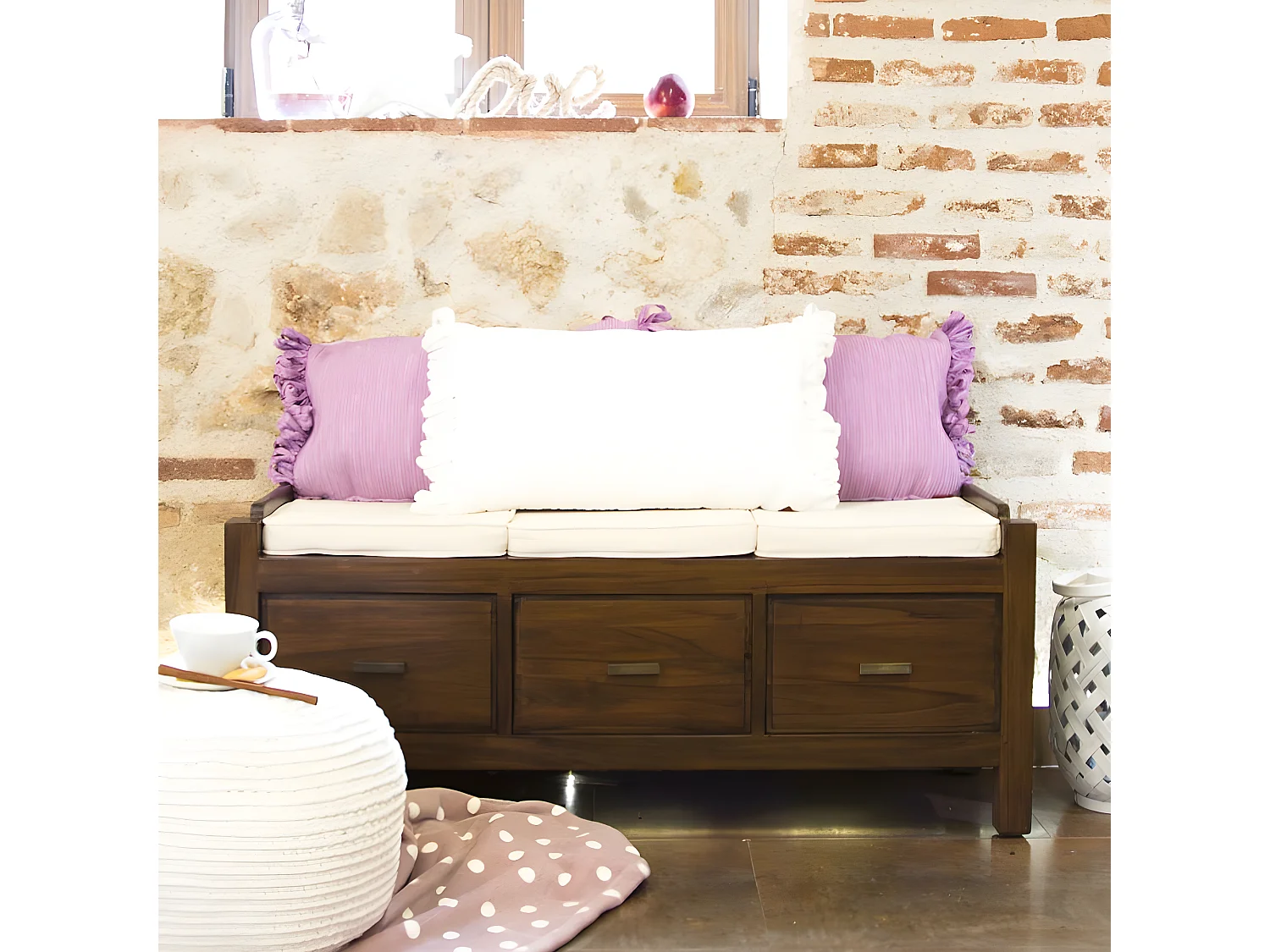 Banc en bois massif marron 115x47