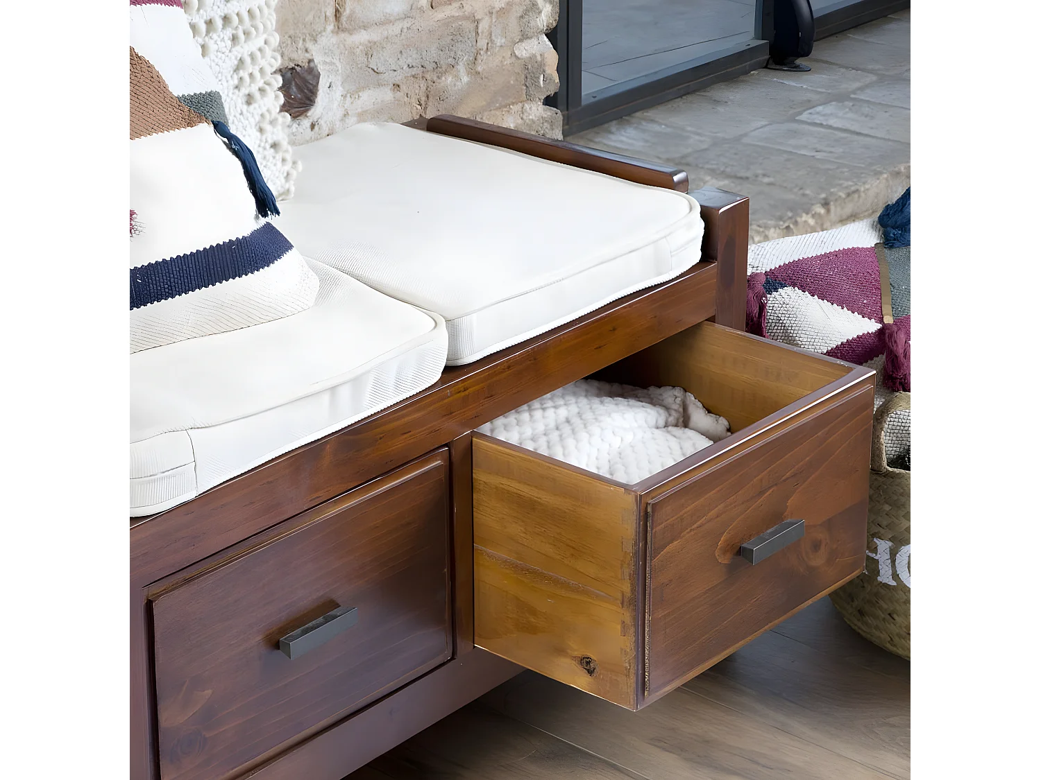 Banc en bois massif marron 115x47