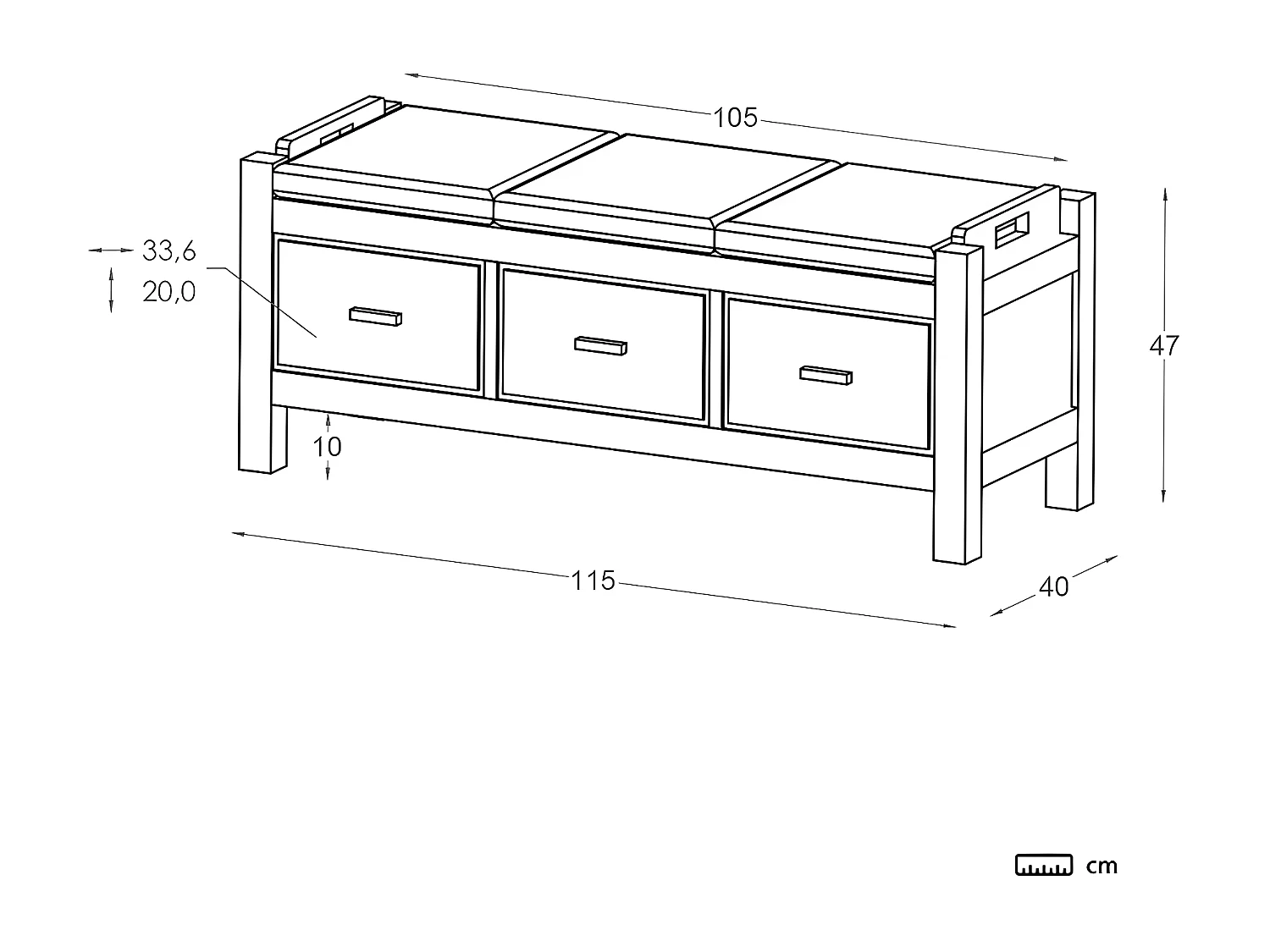 Banc en bois massif marron 115x47
