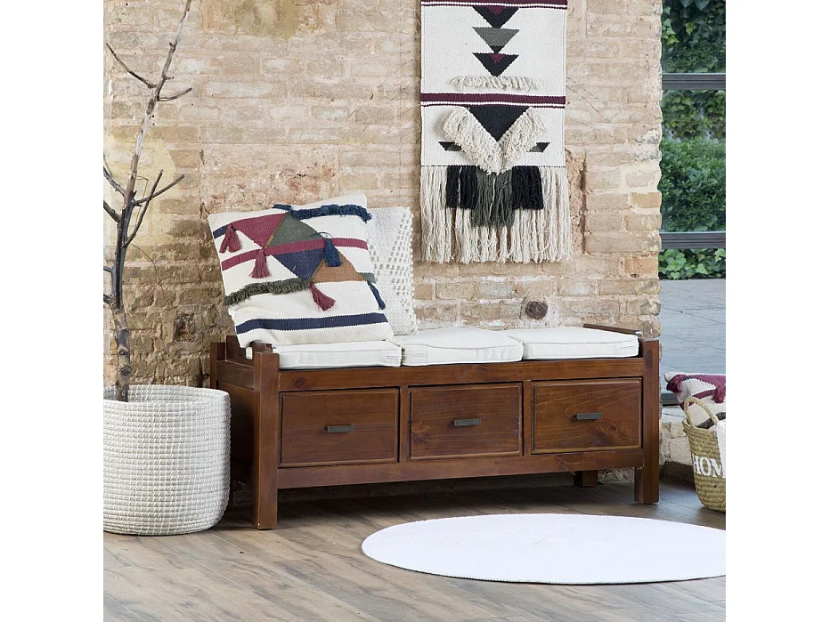 Panca legno massello, pannello in mdf e impiallacciatura naturale Tek 40x47