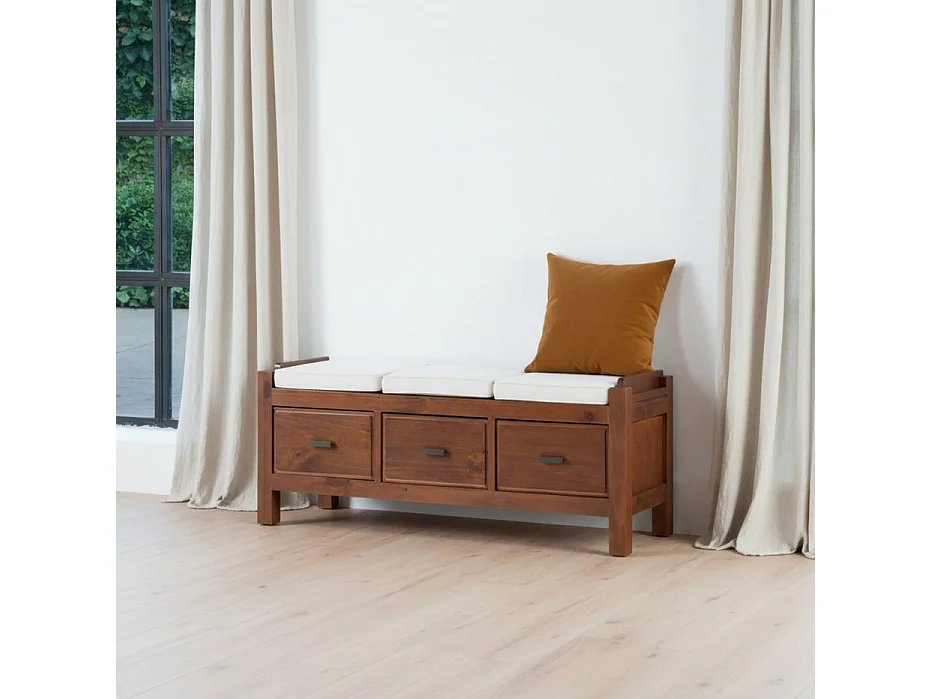 Panca legno massello, pannello in mdf e impiallacciatura naturale Tek 40x47