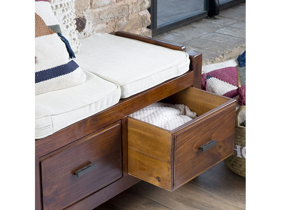 Panca legno massello, pannello in mdf e impiallacciatura naturale Tek 40x47