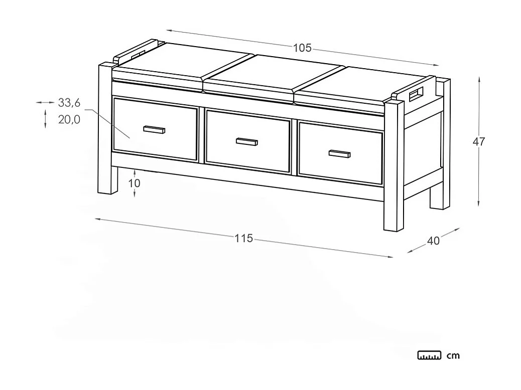 Banc en bois massif marron 115x47