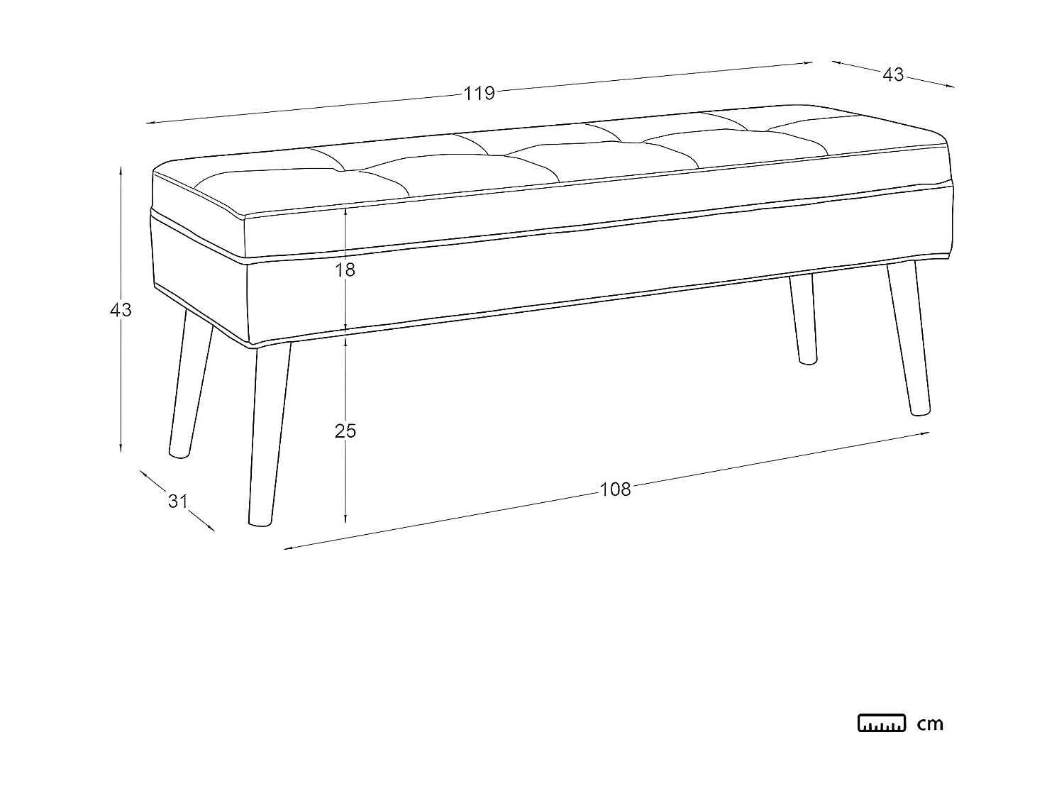 Banc en mdf Gris 119x43