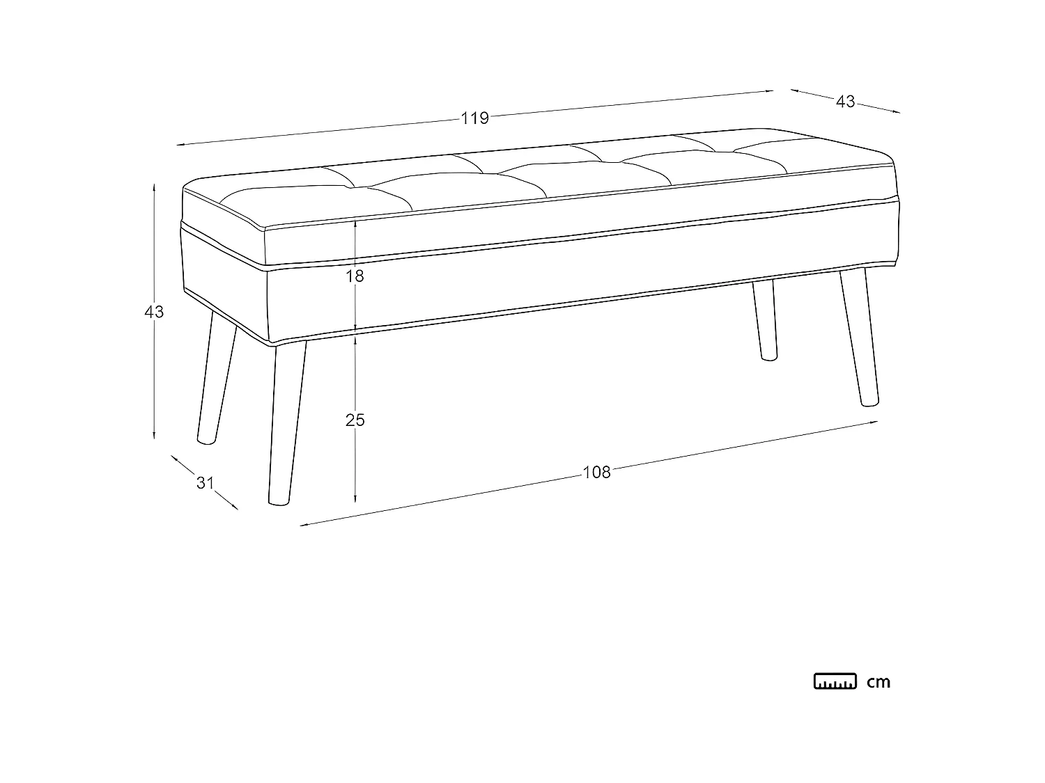 Banc en mdf Gris 119x43