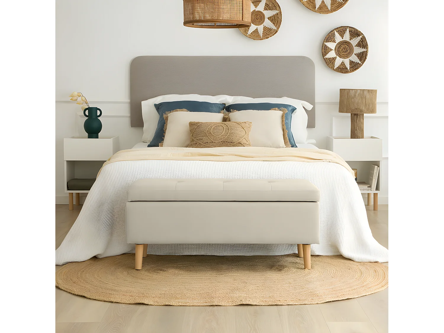 Panca marcature in compensato, schiuma e tappezzeria Beige (800) 43x46