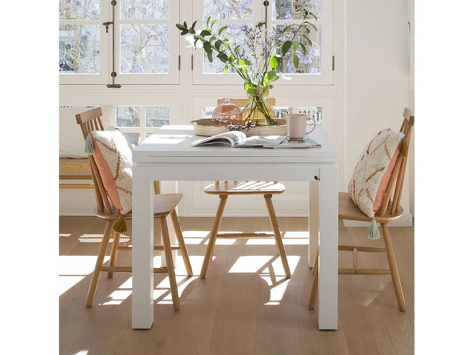 Table à manger extensible en bois massif blanc 90x78