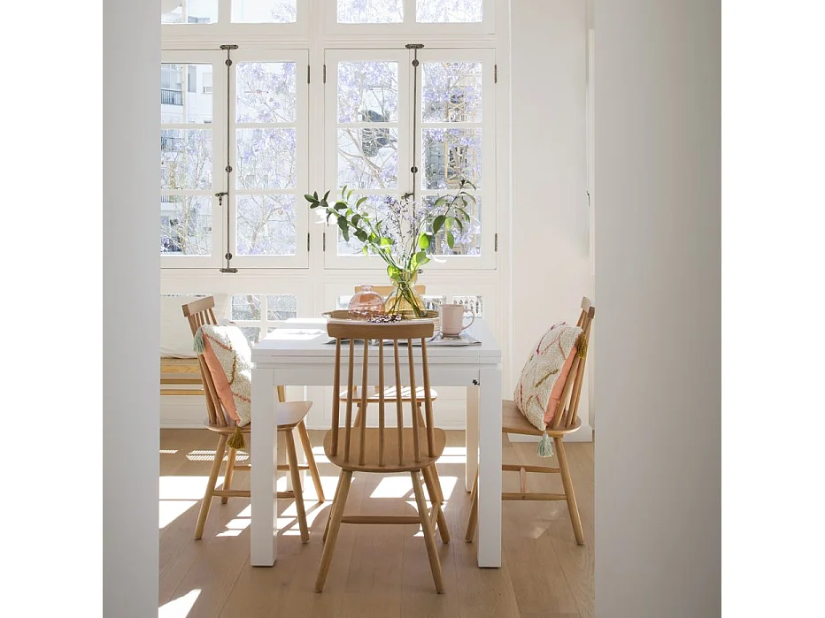 Table à manger extensible en bois massif blanc 90x78