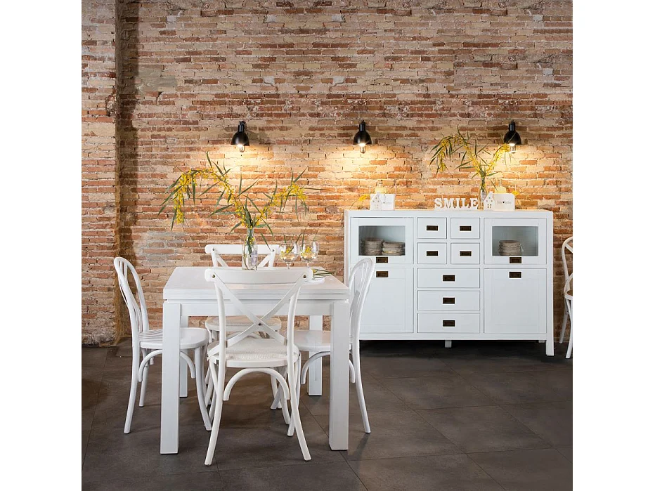 Table à manger extensible en bois massif blanc 90x78