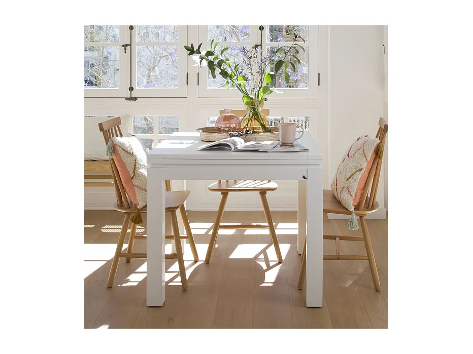 Table à manger extensible en bois massif blanc 90x78