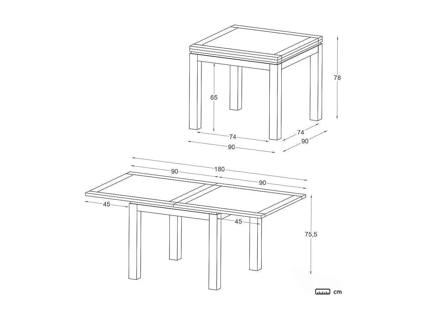 Table à manger extensible en bois massif blanc 90x78