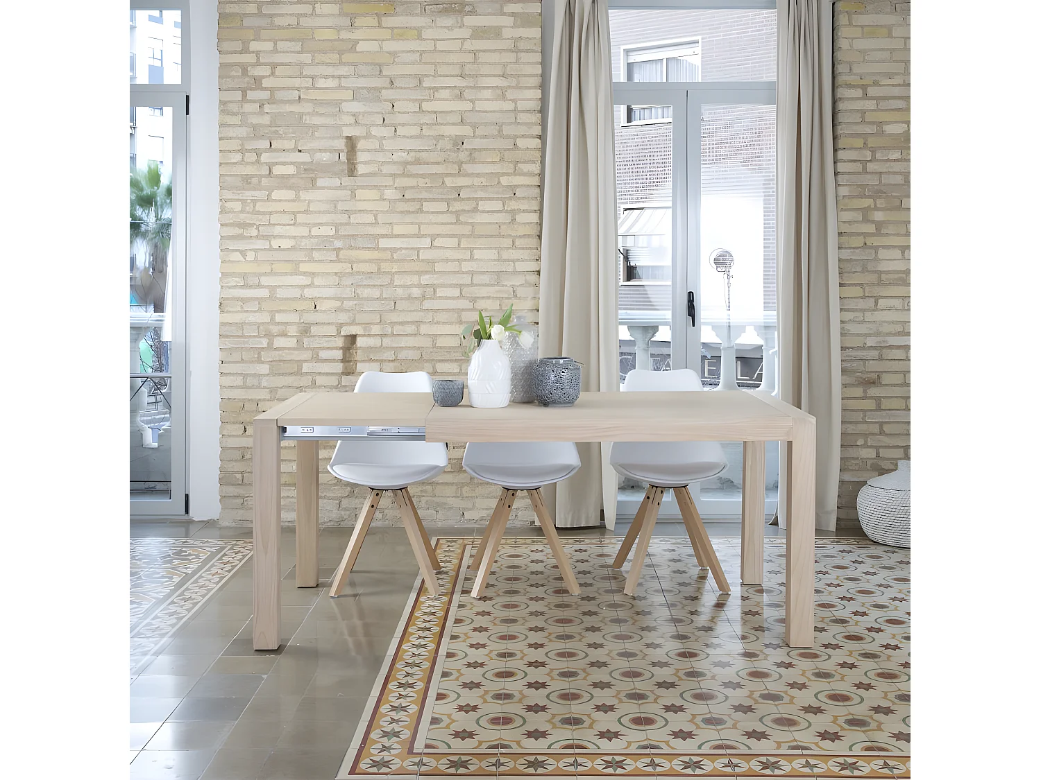 Tavolo da pranzo allungabile legno massello, pannello in mdf e impiallacciatura  naturale 90x78