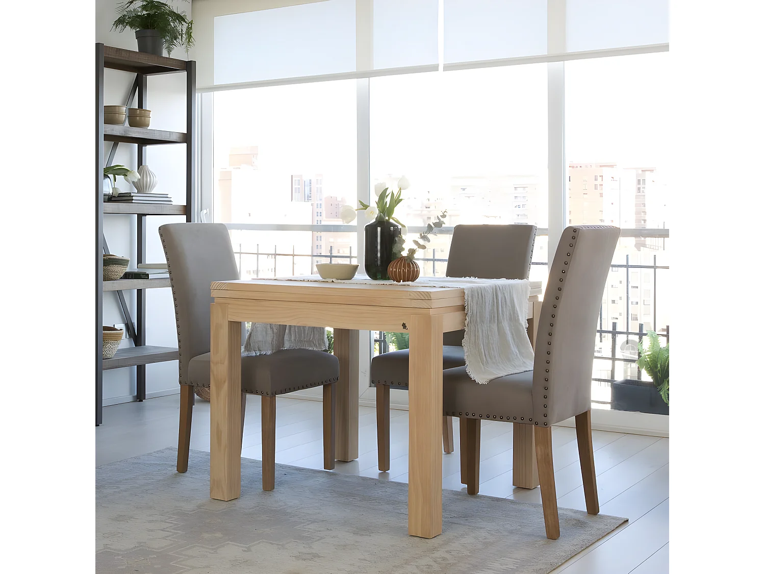 Table à manger extensible en bois massif naturel 90x78