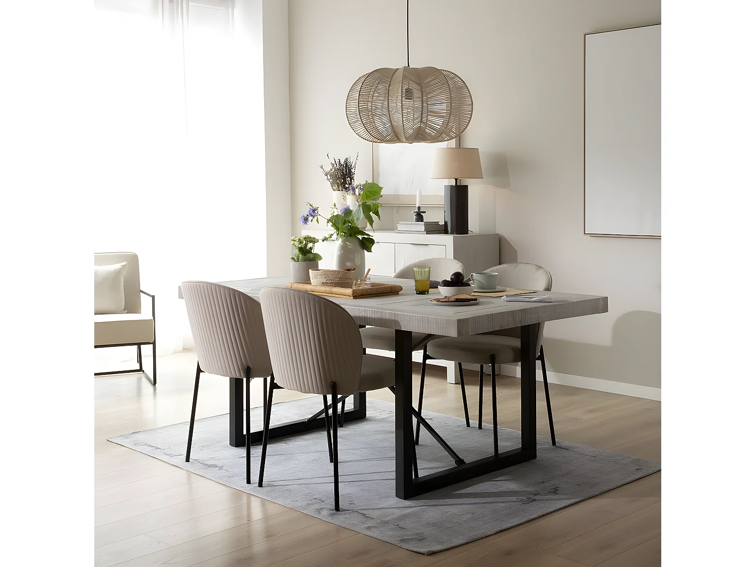 Table à manger en bois massif blanc 186x76