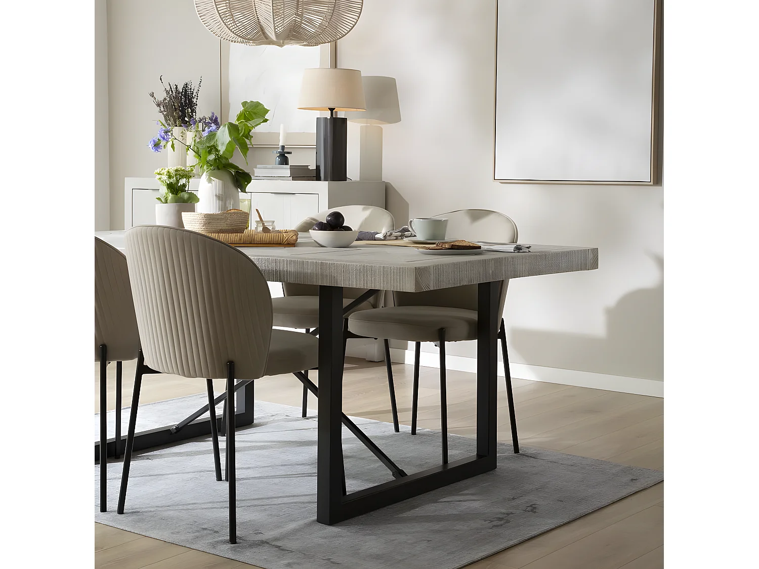 Table à manger en bois massif blanc 186x76