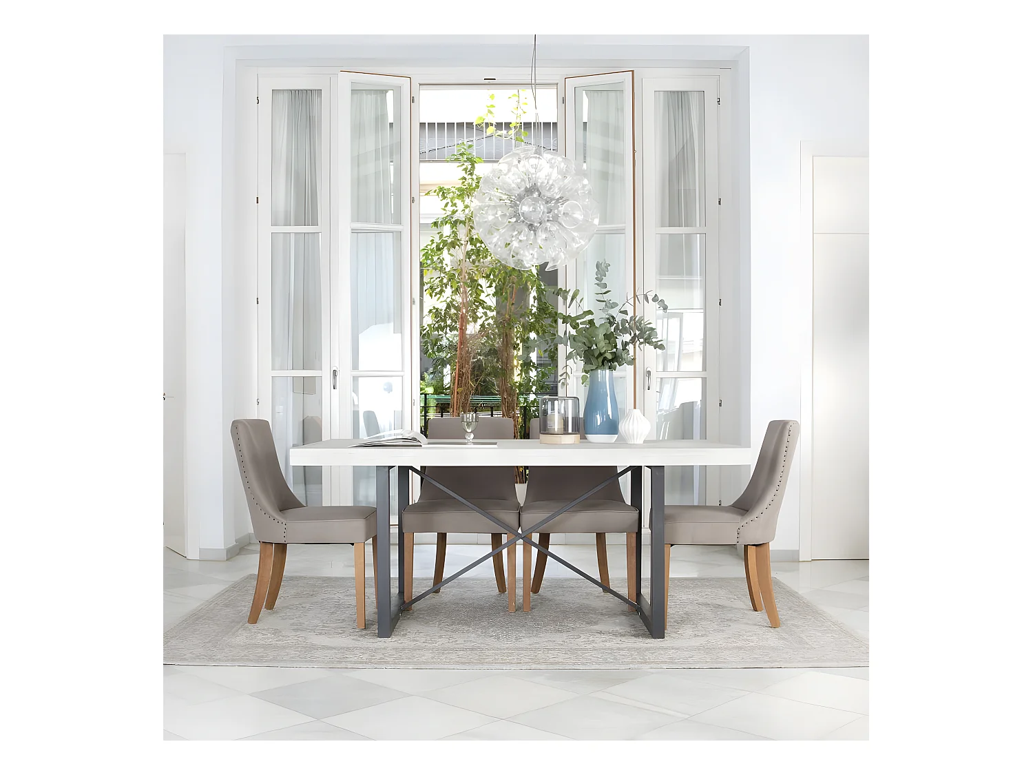 Table à manger en bois massif blanc 186x76