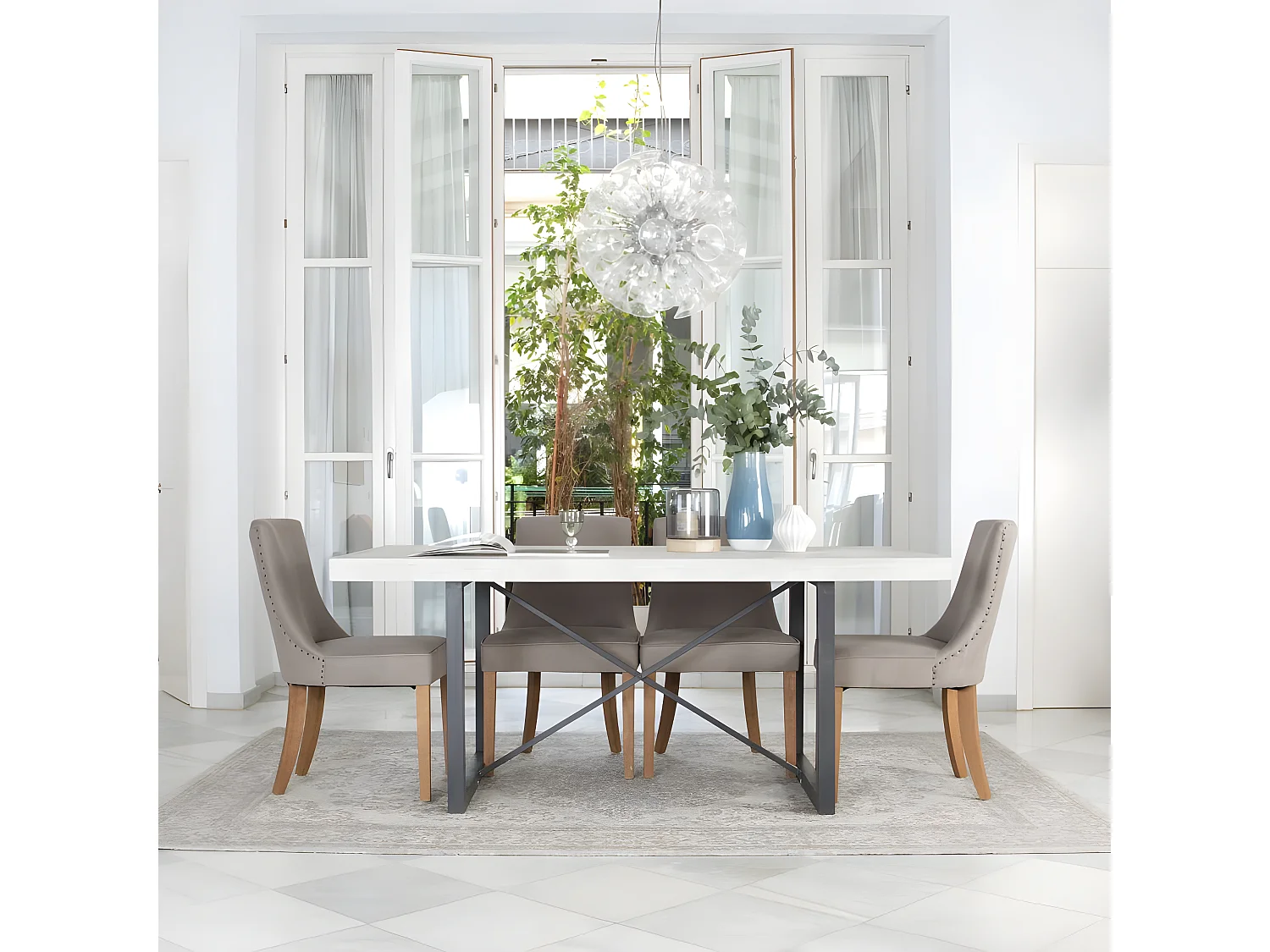 Tavolo da pranzo legno massiccio di araucaria bianco 100x76