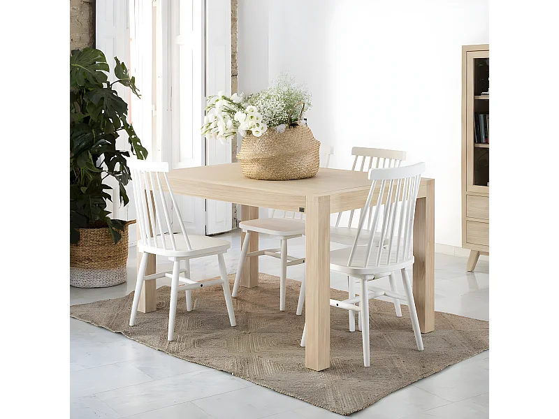 Tavolo da pranzo allungabile legno massello, pannello in mdf e impiallacciatura  naturale 90x78