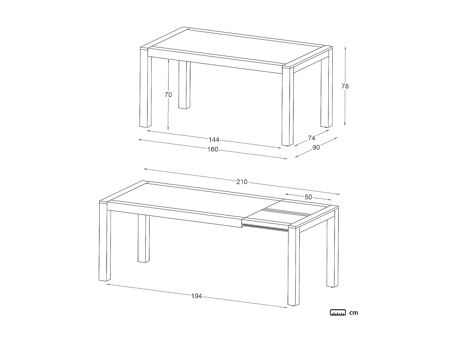 Table à manger extensible en bois massif naturel 160x78