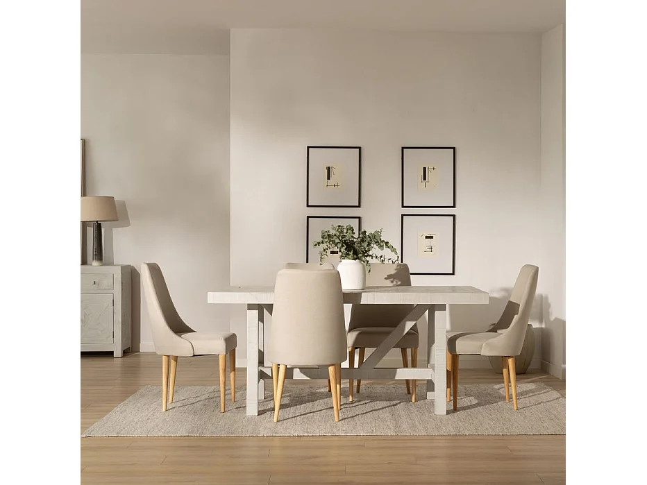 Table à manger en bois massif blanc 175x78