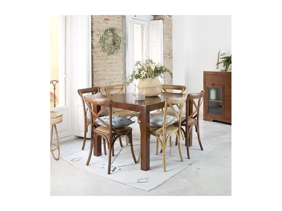 Tavolo da pranzo allungabile legno massello, pannello in mdf e impiallacciatura naturale Tek 90x78