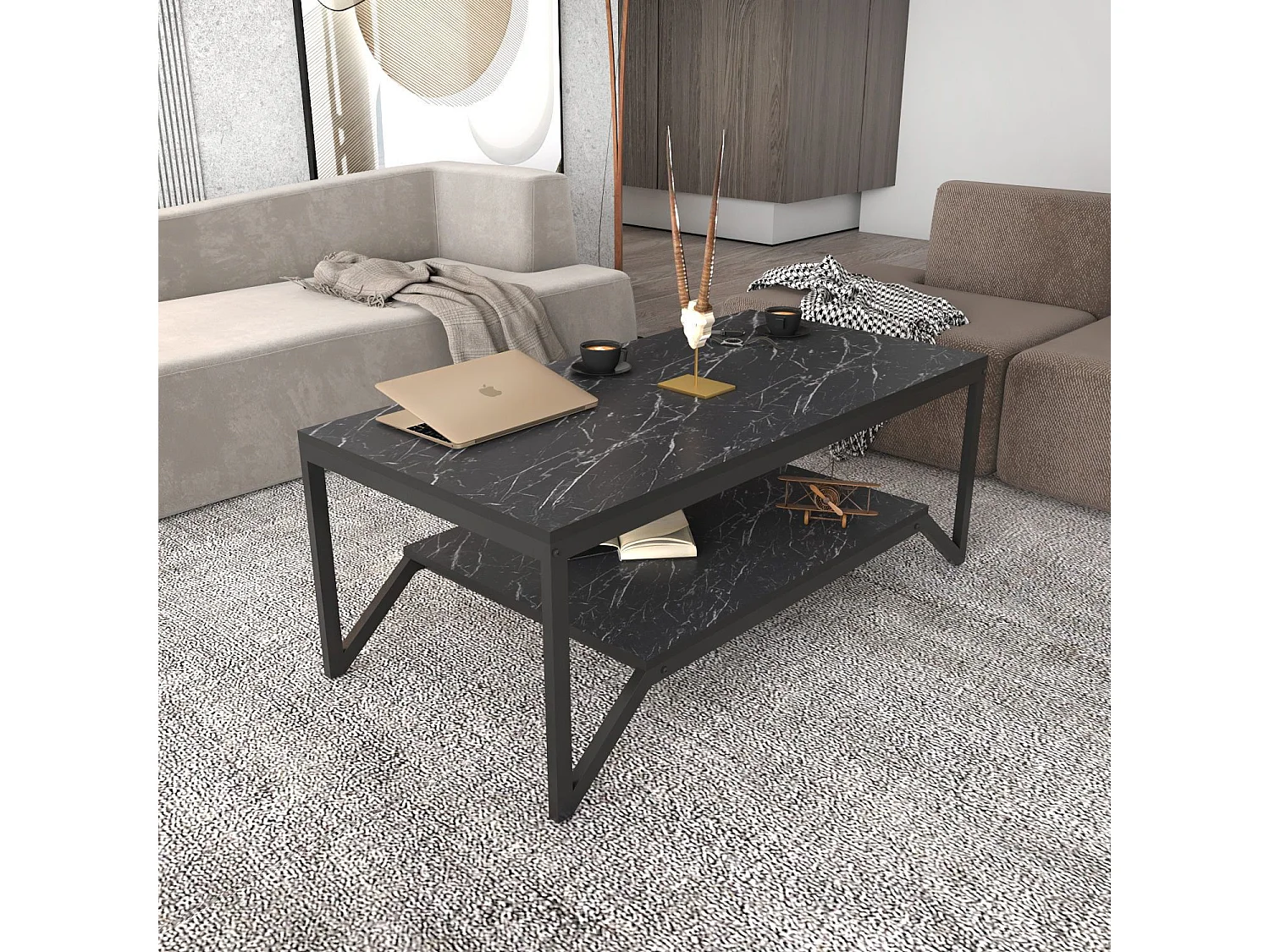 Table basse design houyi en particules de MÉLANINE noir