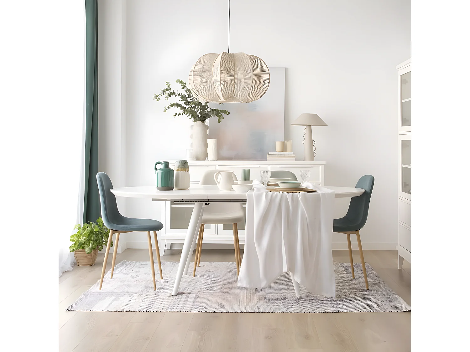 Table à manger extensible effet bois blanc 160x76