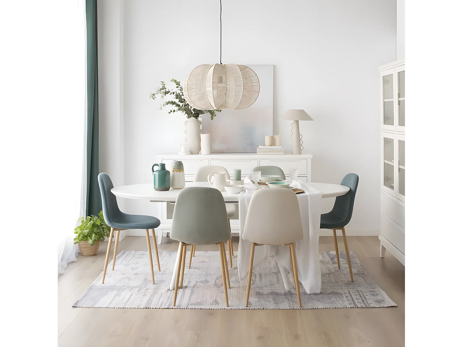 Table à manger extensible effet bois blanc 160x76