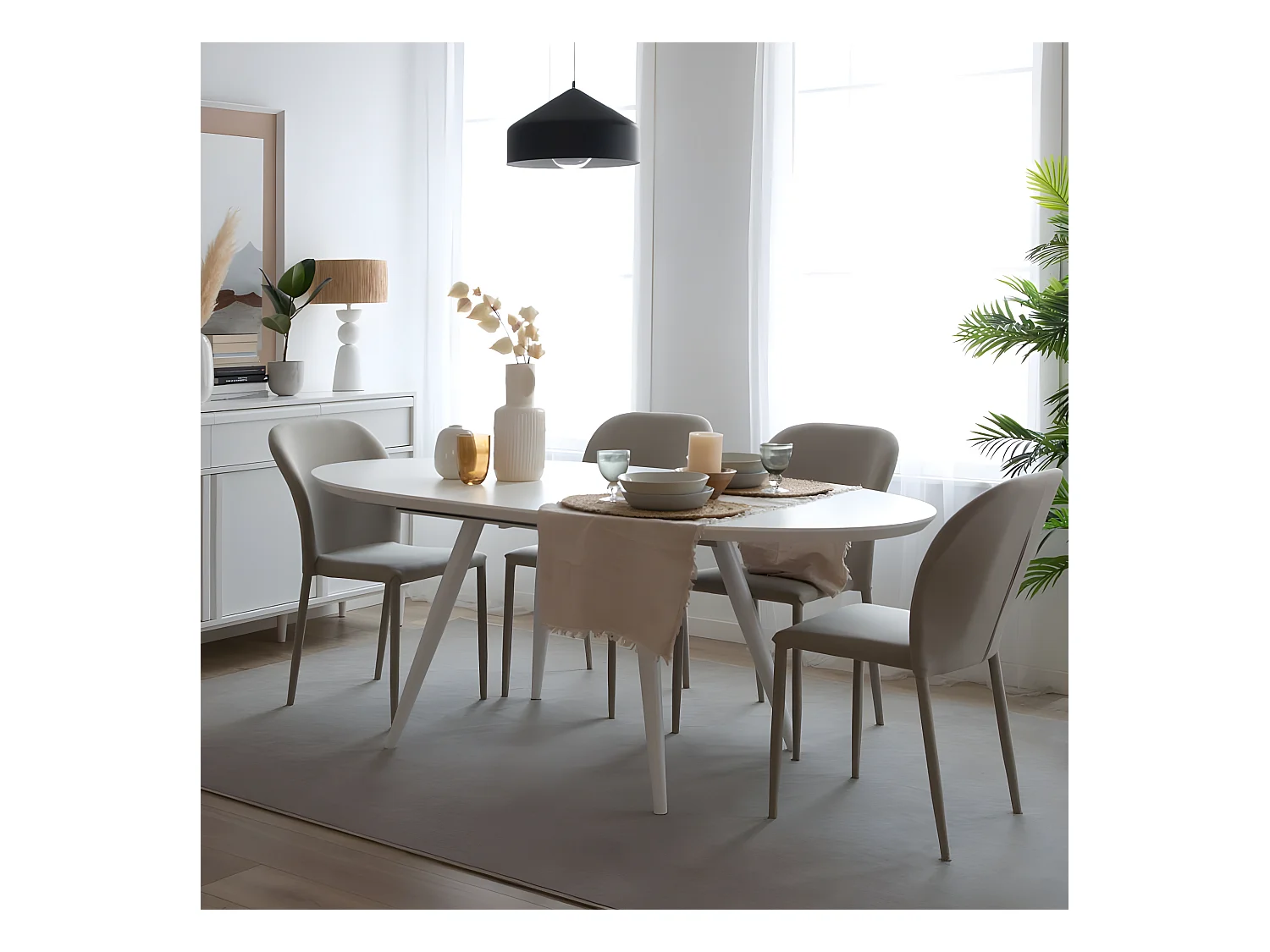 Table à manger extensible effet bois blanc 160x76