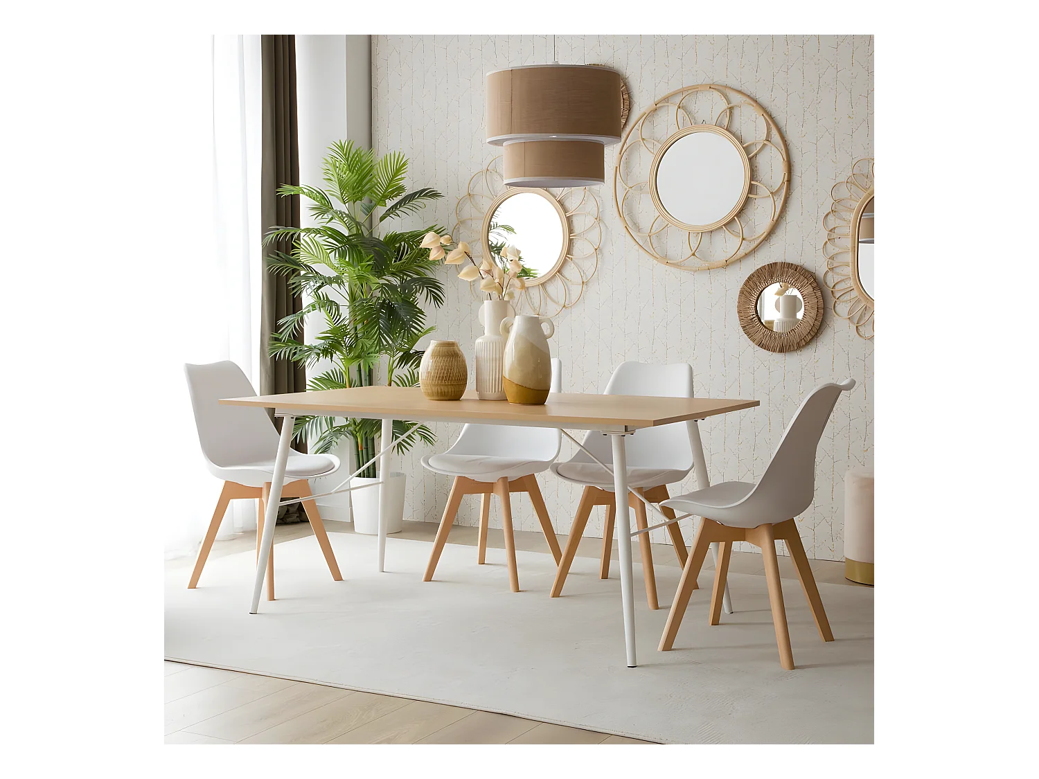 Table à manger en mdf chêne beige 160x75