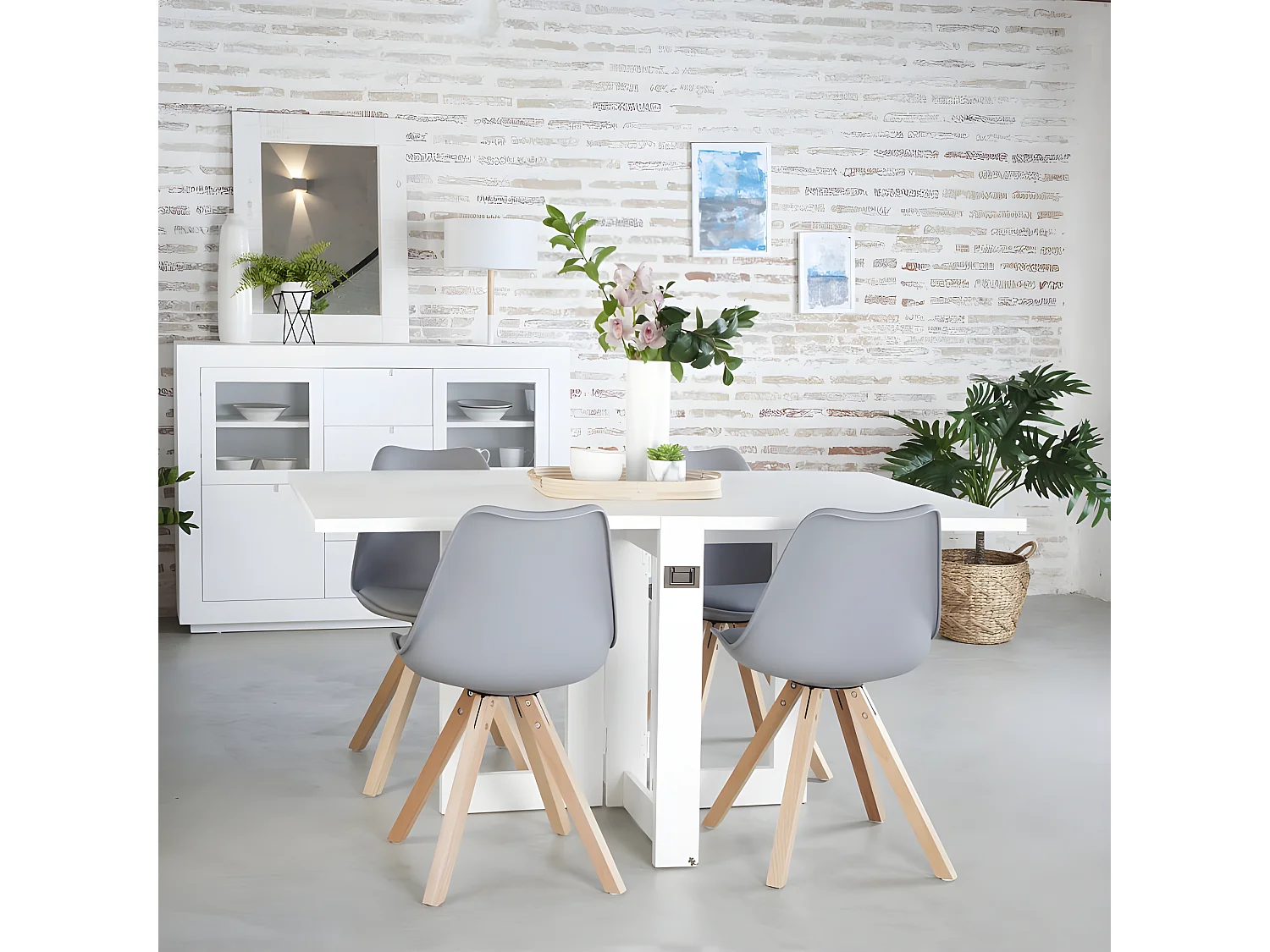 Tavolo da pranzo pieghevole legno massello e pannello in mdf bianco 90x78