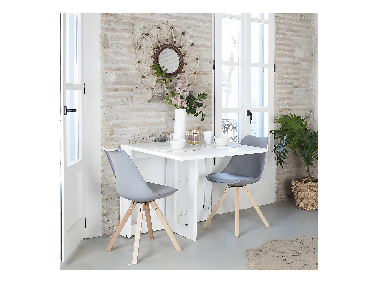 Table à manger pliante en bois massif blanc 160x78