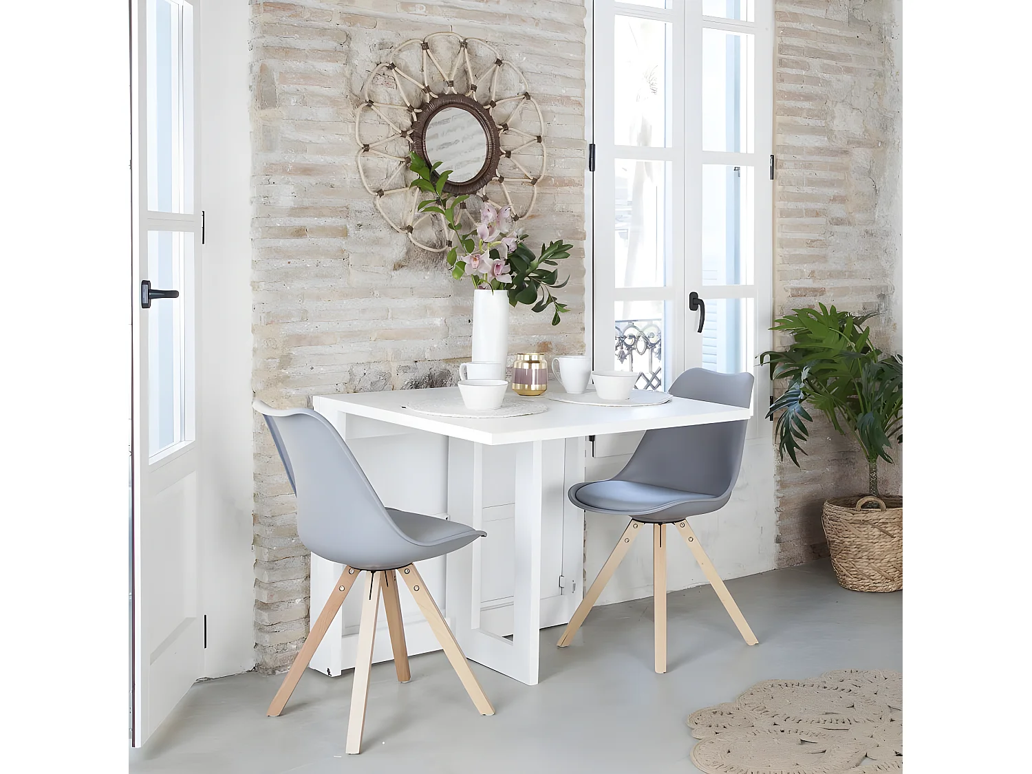 Table à manger pliante en bois massif blanc 160x78