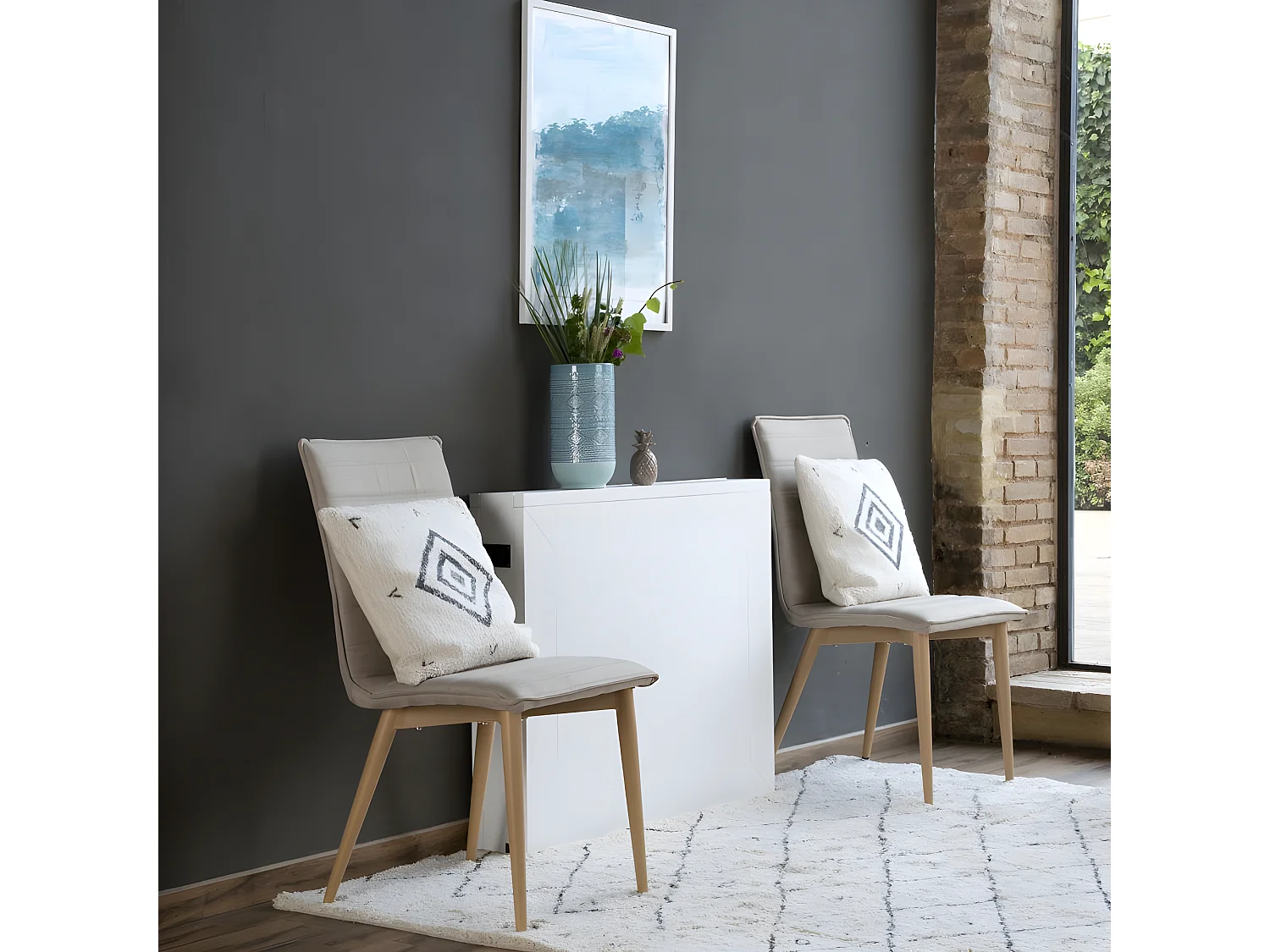 Table à manger pliante en bois massif blanc 160x78