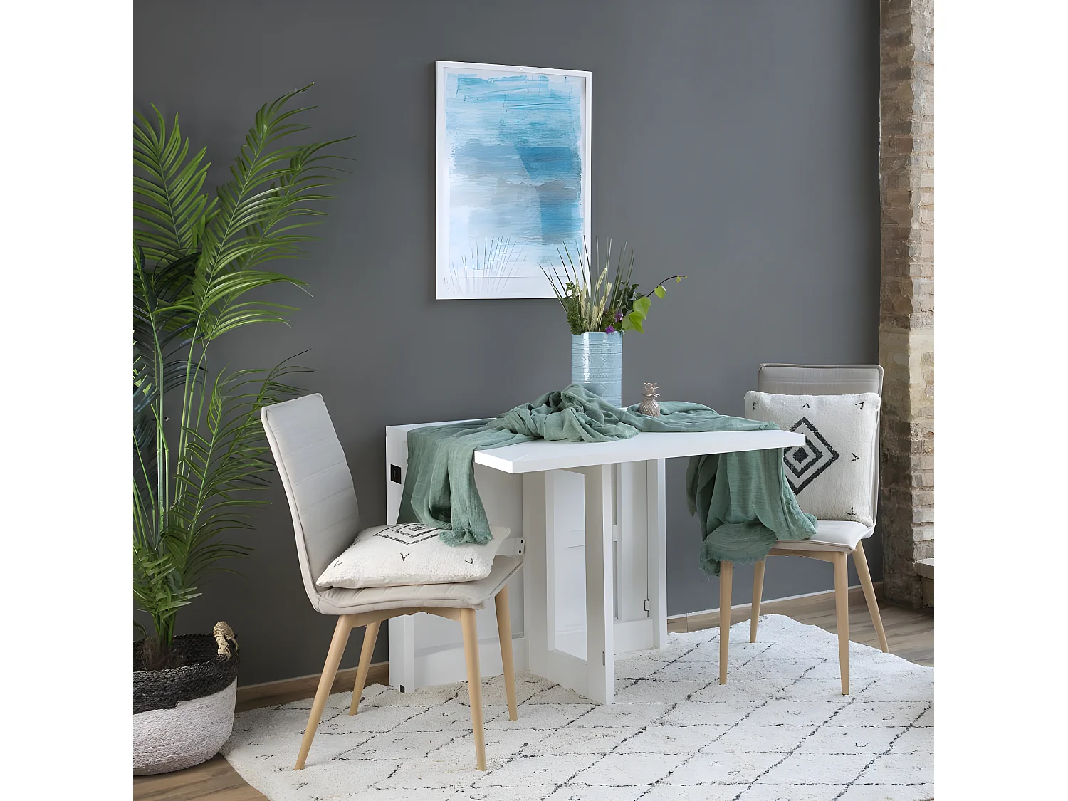 Table à manger pliante en bois massif blanc 160x78