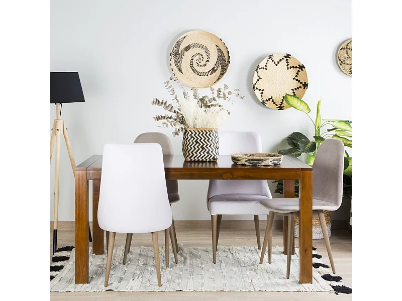 Tavolo da pranzo allungabile legno massello, pannello in mdf e impiallacciatura naturale Tek 90x78