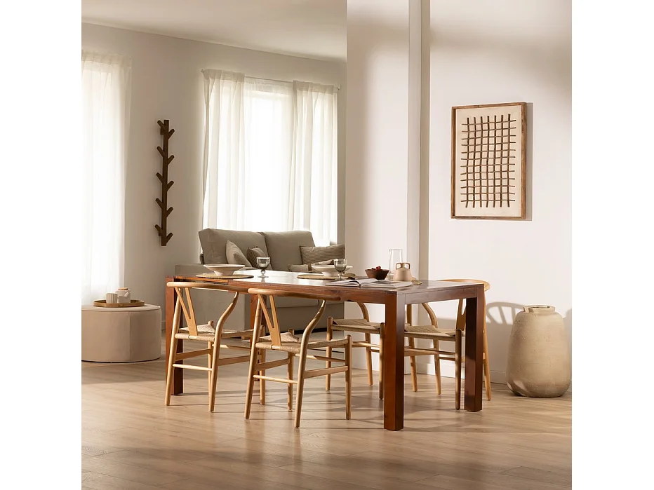 Tavolo da pranzo allungabile legno massello, pannello in mdf e impiallacciatura naturale Tek 90x78