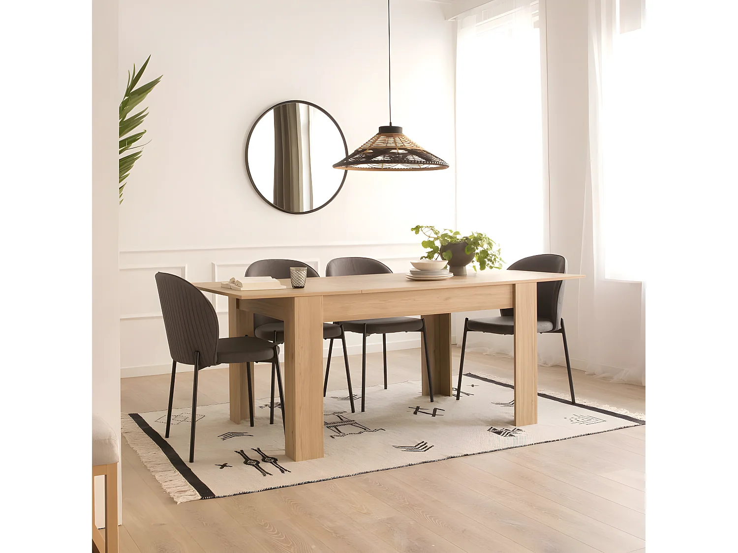 Tavolo da pranzo allungabile legno effetto olmo e olmo imbiancato naturale 90x74