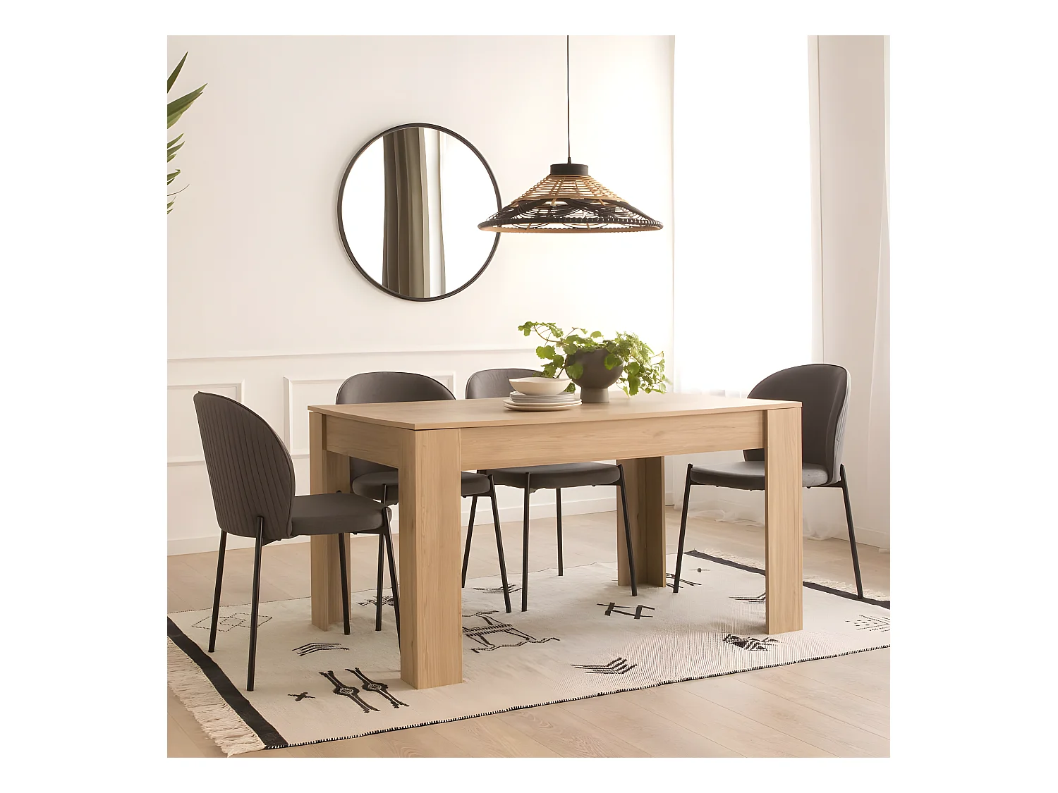 Table à manger extensible en bois naturel 140x74