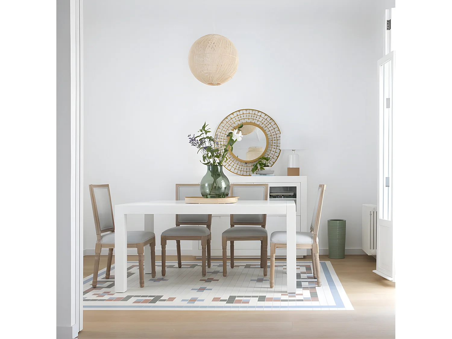 Table à manger extensible en bois massif blanc 140x78