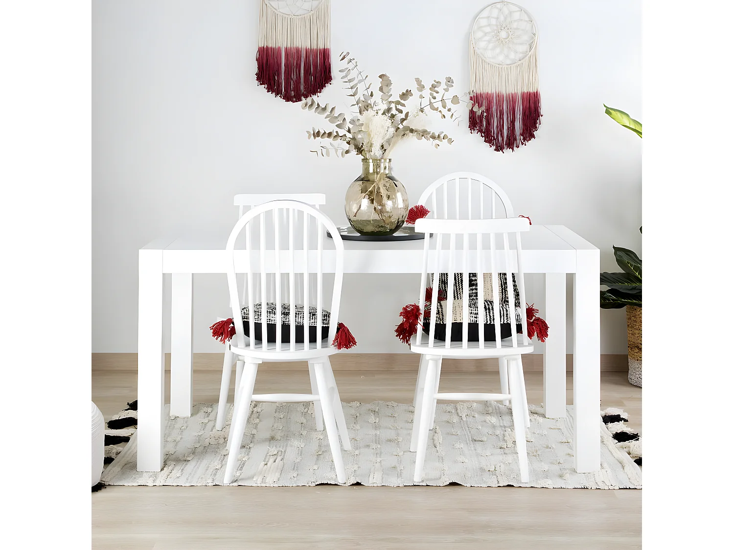 Table à manger extensible en bois massif blanc 140x78