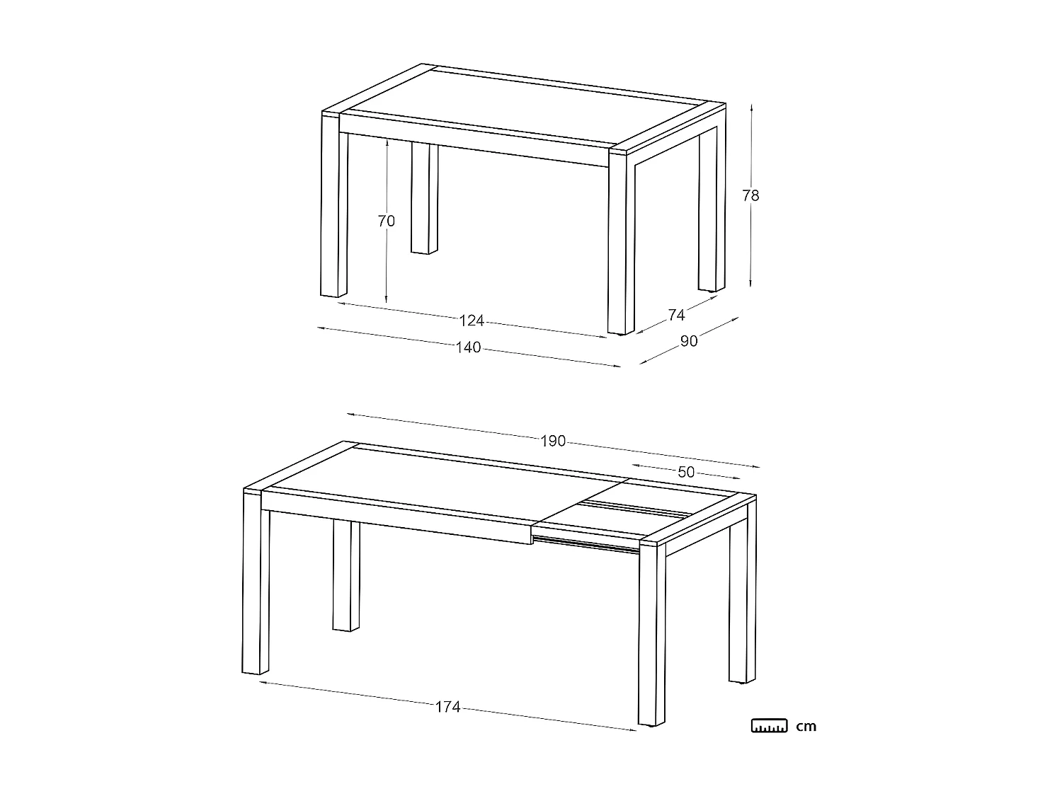 Table à manger extensible en bois massif blanc 140x78
