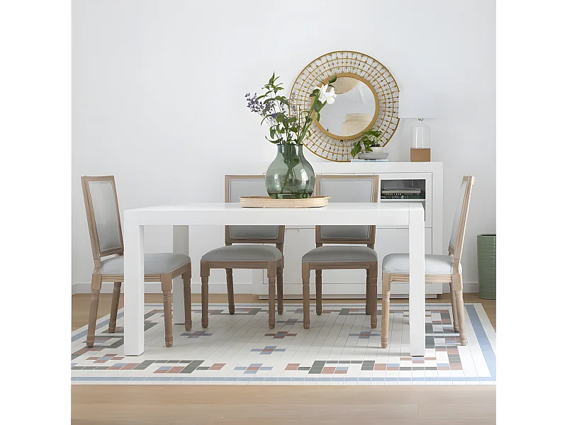 Table à manger extensible en bois massif blanc 140x78