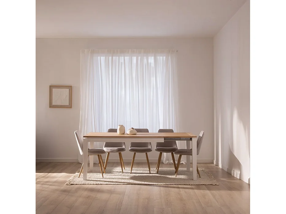 Table à manger extensible structure en bois tropicaux/planche en fibres naturel 150x78